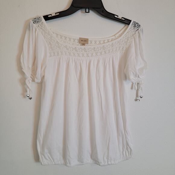 Ella‎ Moss White Top Small Peasant Prairie Cottage Knit Puff Sleeve Made in USA - Picture 1 of 11